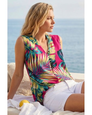 Roman Leaf Print Stretch Vest Top