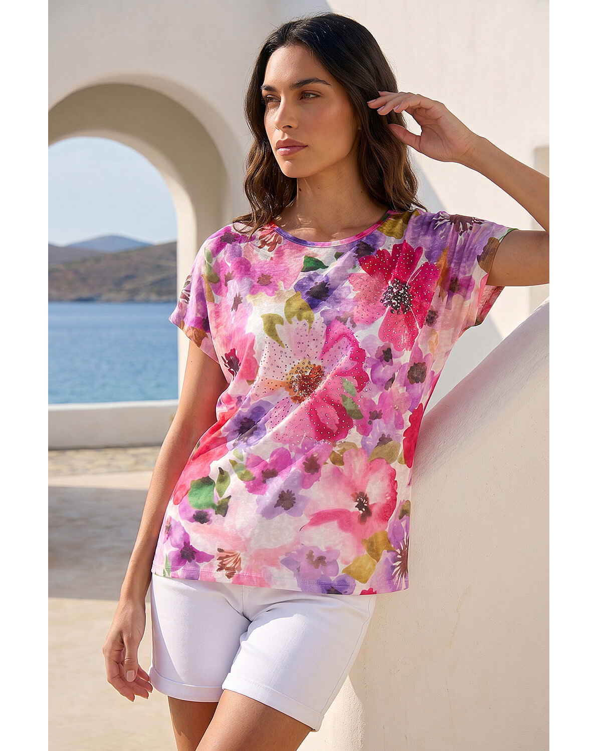 New In - Roman Floral Sparkle Top