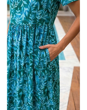 Roman Leaf Print Smock Midi Dress