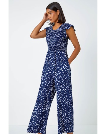 Roman Polka Dot Shirred Pocket Jumpsuit