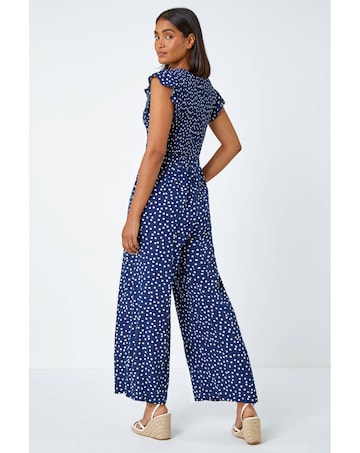 Roman Polka Dot Shirred Pocket Jumpsuit