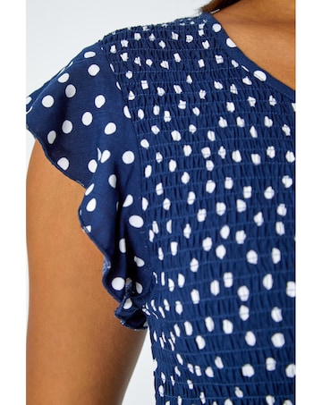 Roman Polka Dot Shirred Pocket Jumpsuit