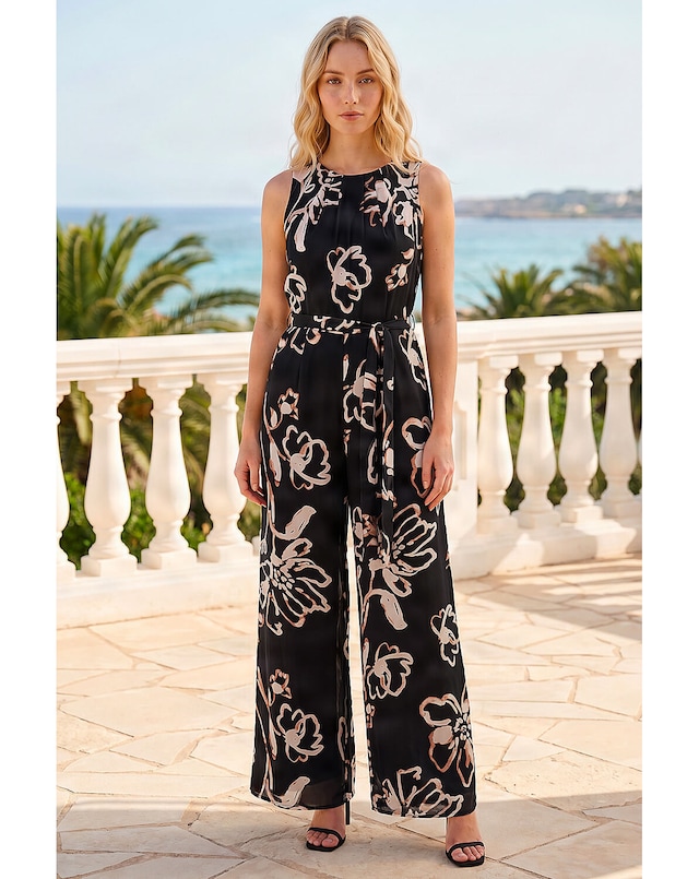 Roman Floral Print Chiffon Jumpsuit