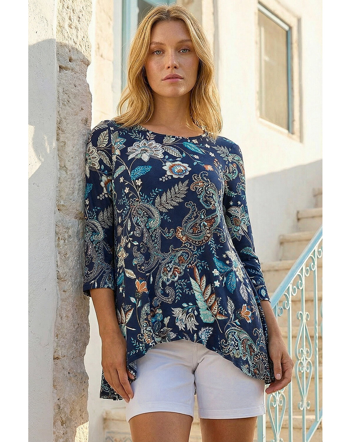 New In - Roman Paisley Hanky Stretch Tunic Top