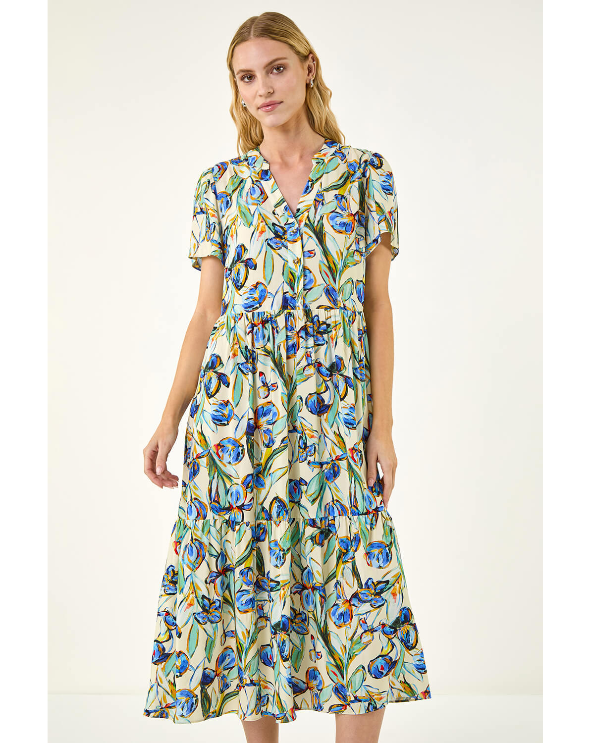 New In - Roman Floral V-Neck Midi Dress