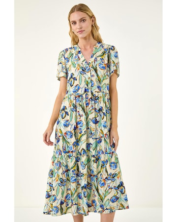 Roman Floral V-Neck Midi Dress