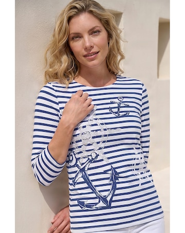 Roman Anchor Stripe Print Top