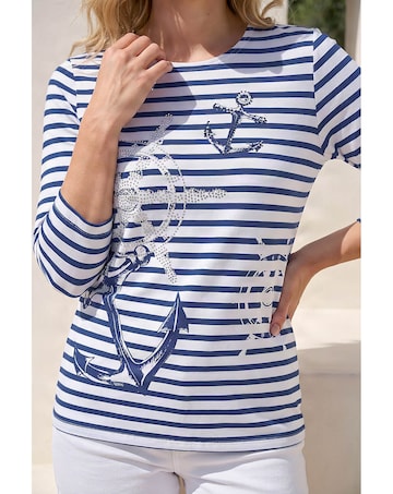 Roman Anchor Stripe Print Top