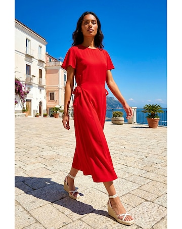 Roman Side Tie Detail Midi Dress