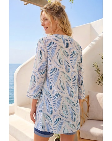 Roman Leaf Print Wrap Hem Tunic Top