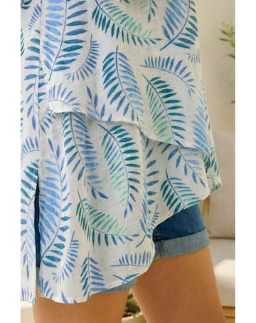 Roman Leaf Print Wrap Hem Tunic Top