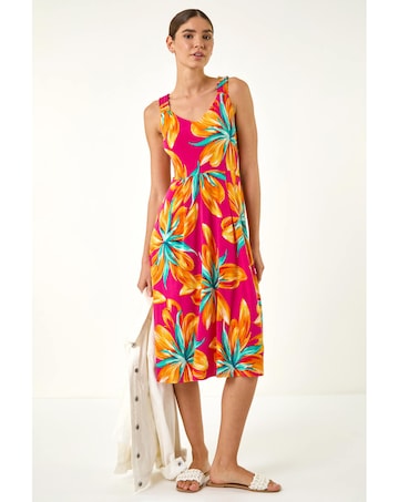 Roman Floral Shirred Back Midi Dress