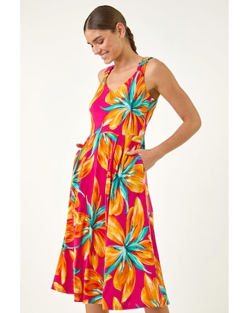 Roman Floral Shirred Back Midi Dress