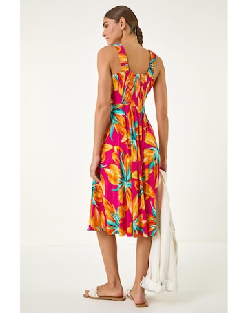 Roman Floral Shirred Back Midi Dress