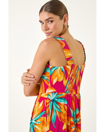 Roman Floral Shirred Back Midi Dress