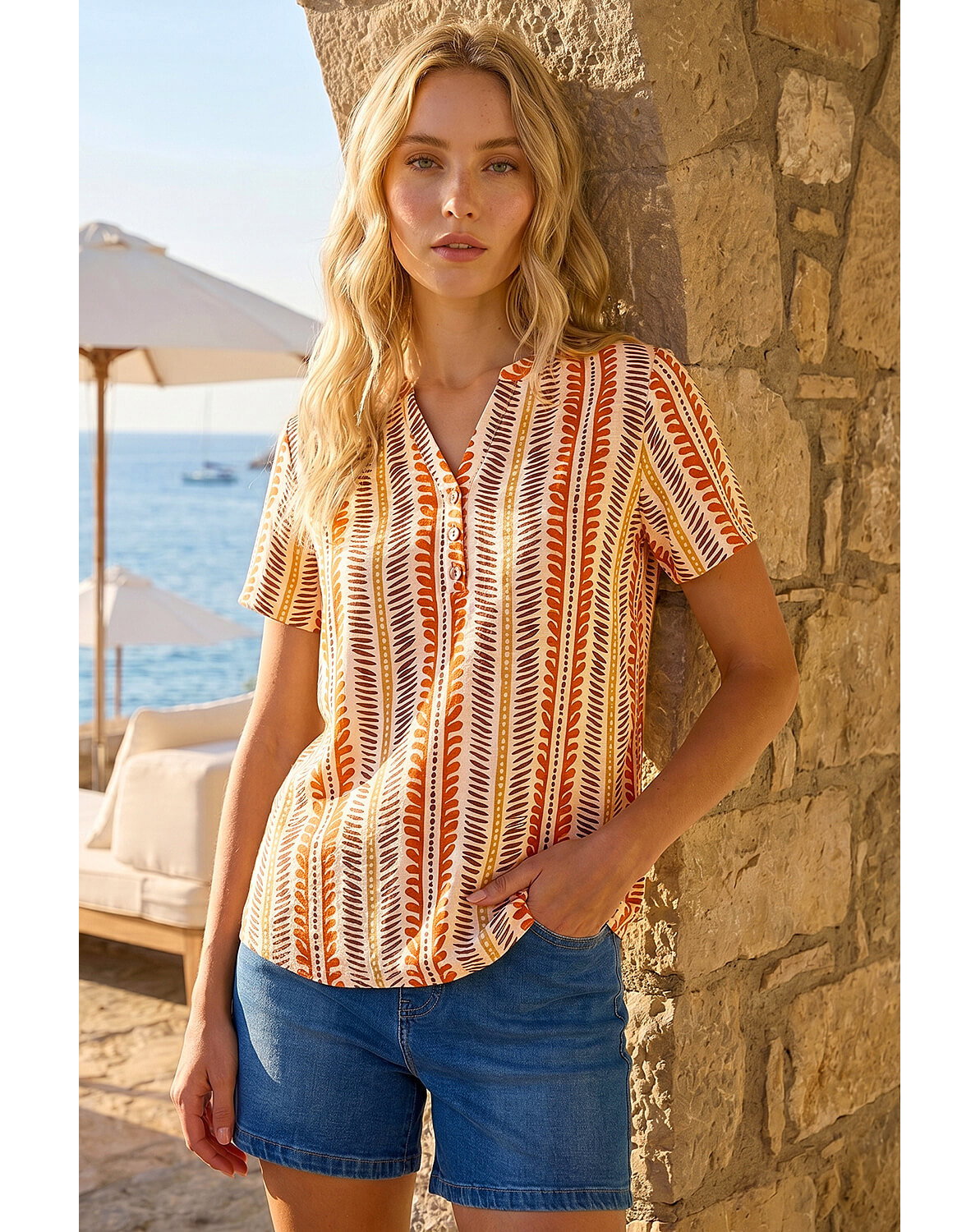 New In - Roman Abstract Stripe Print Tunic Top