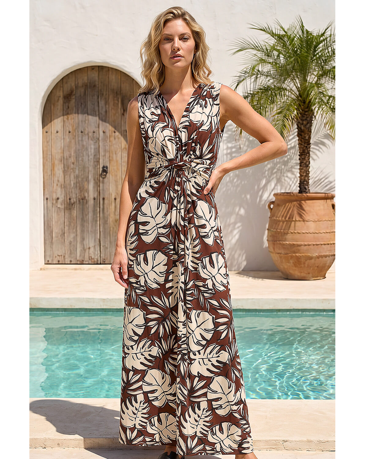 New In - Roman Leaf Twist Front Maxi Dress