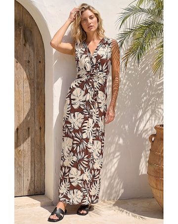 Roman Leaf Twist Front Maxi Dress