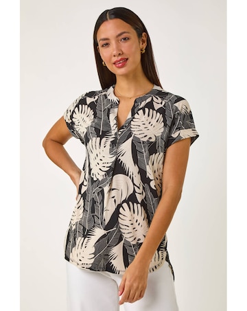 Roman Textured Leaf V-Neck Stretch Top