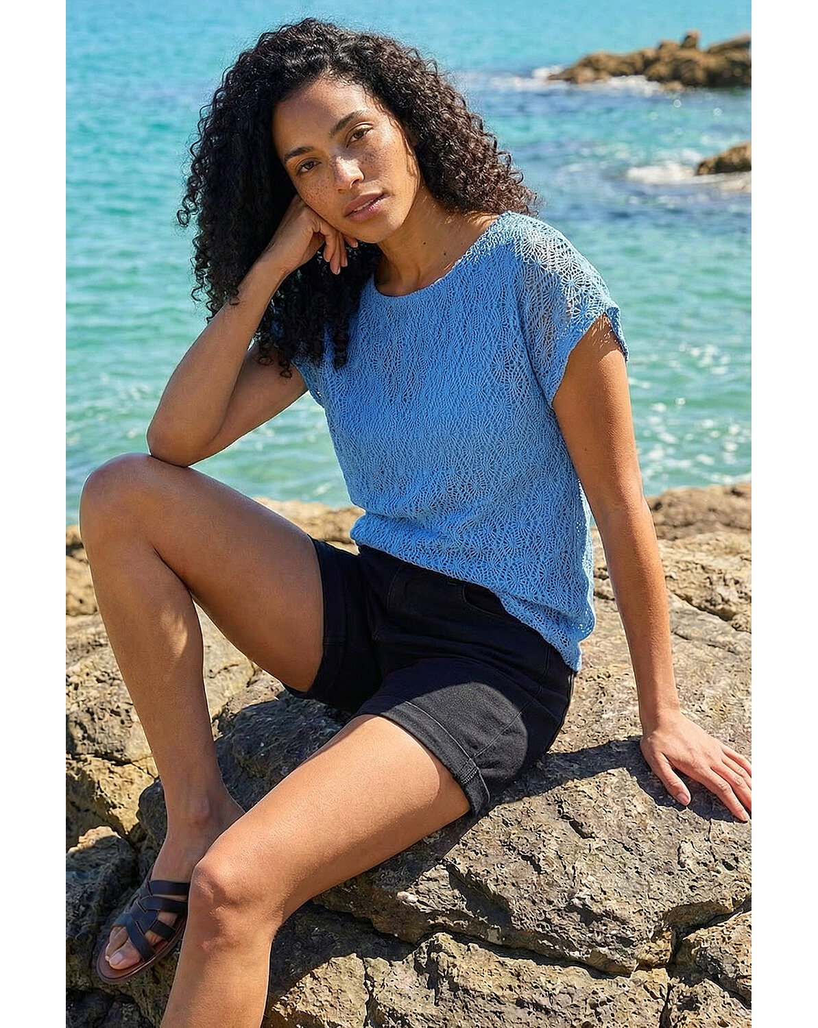 New In - Roman Lace Overlay Stretch Top