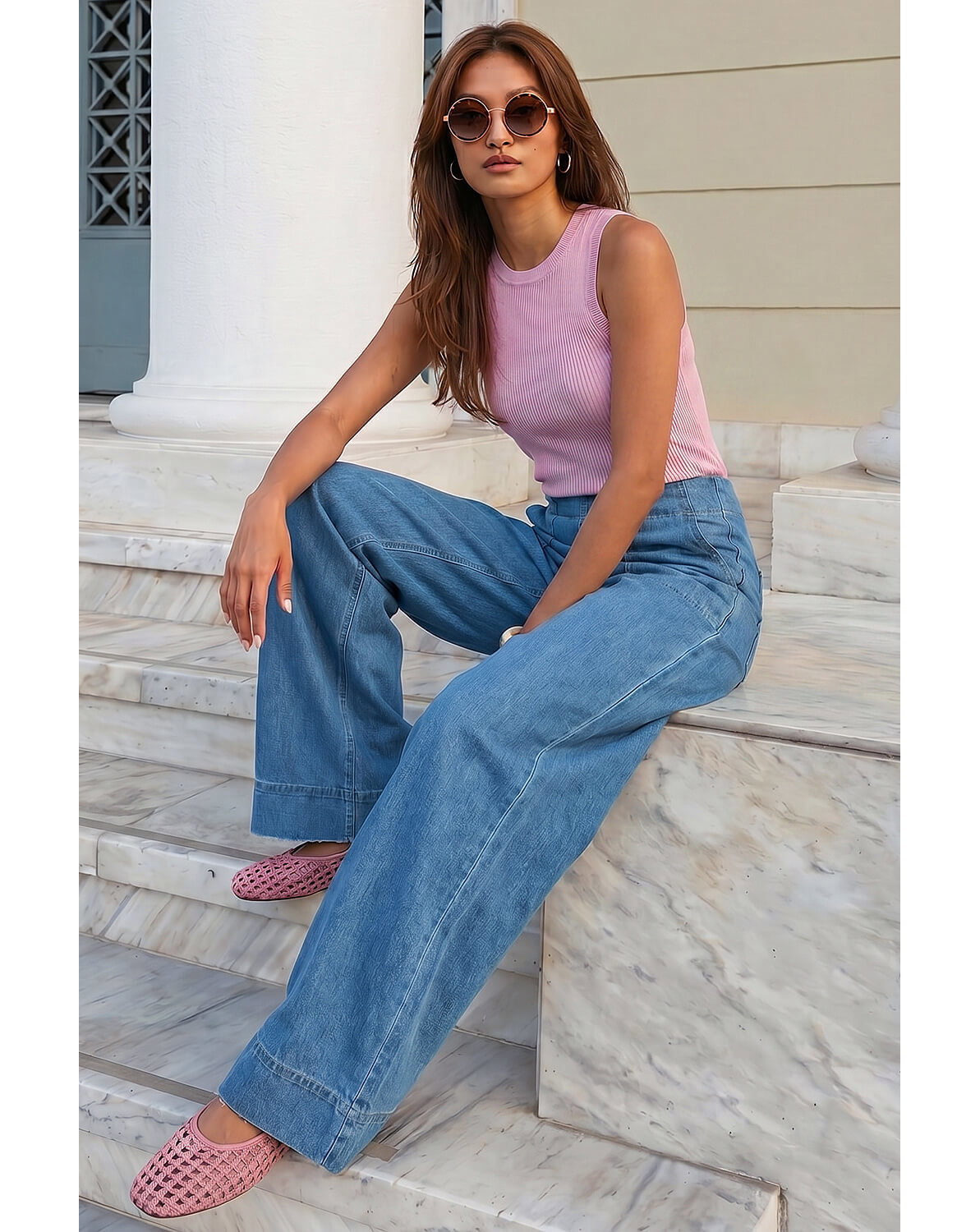 Roman Cotton Stretch Wide Leg Jean