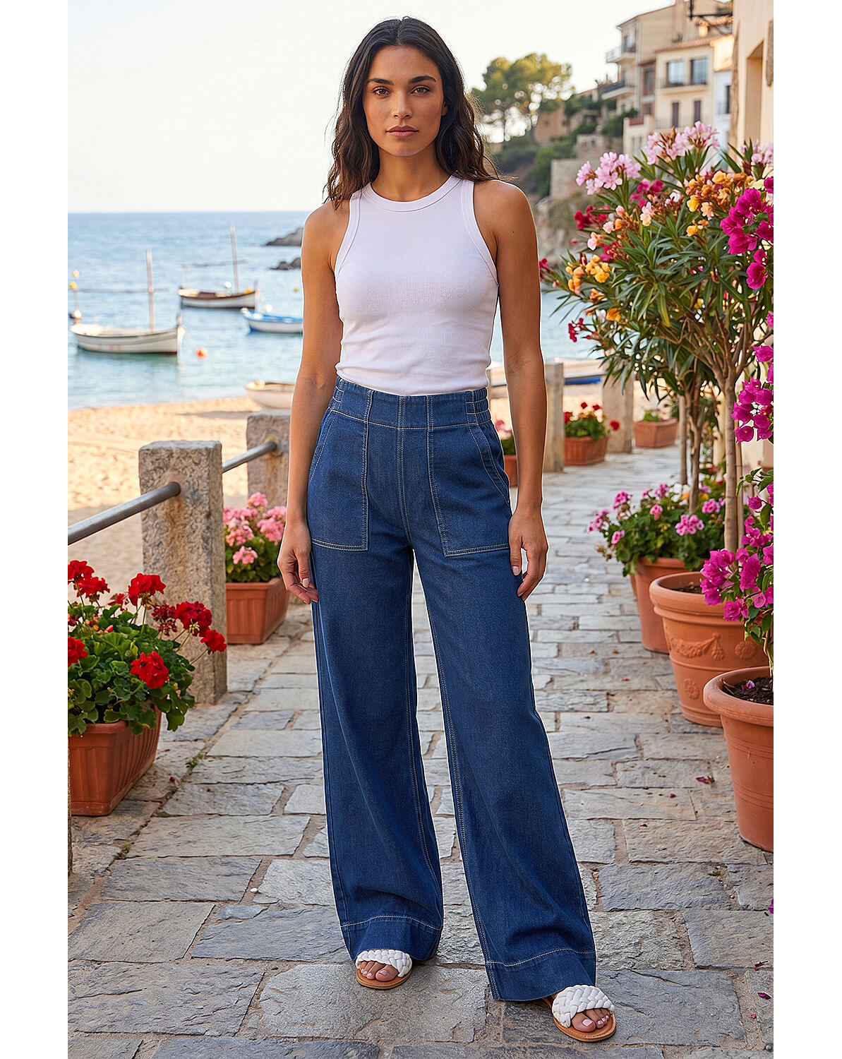 Roman Cotton Stretch Wide Leg Jean
