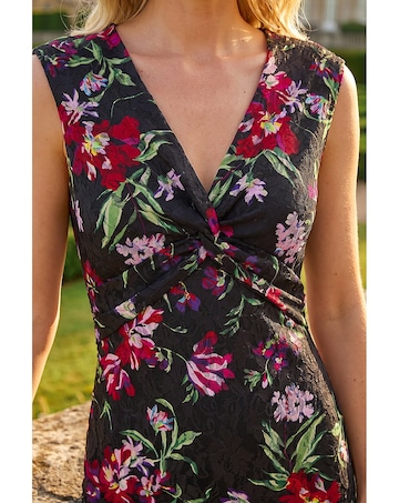 Roman Floral Knot Stretch Lace Dress