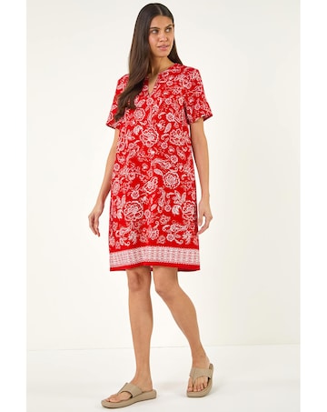 Roman Paisley Linen Blend Shift Dress