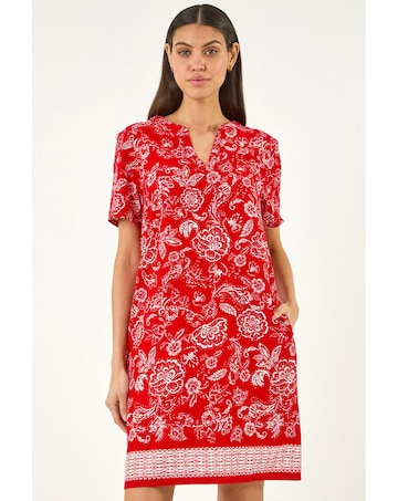 Roman Paisley Linen Blend Shift Dress