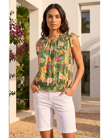 Roman Floral Print Bow Detail Top