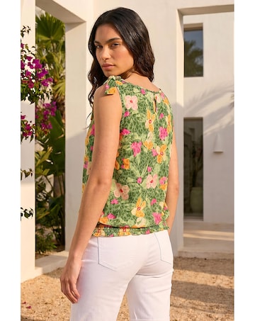 Roman Floral Print Bow Detail Top
