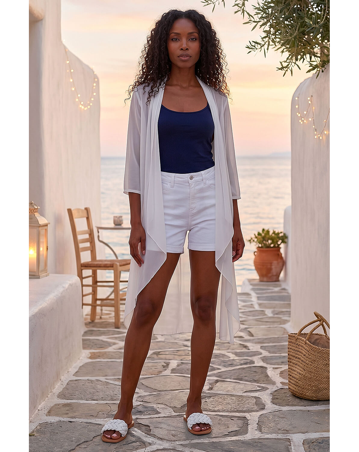 New In - Roman 3/4 Sleeve Mesh Longline Kimono