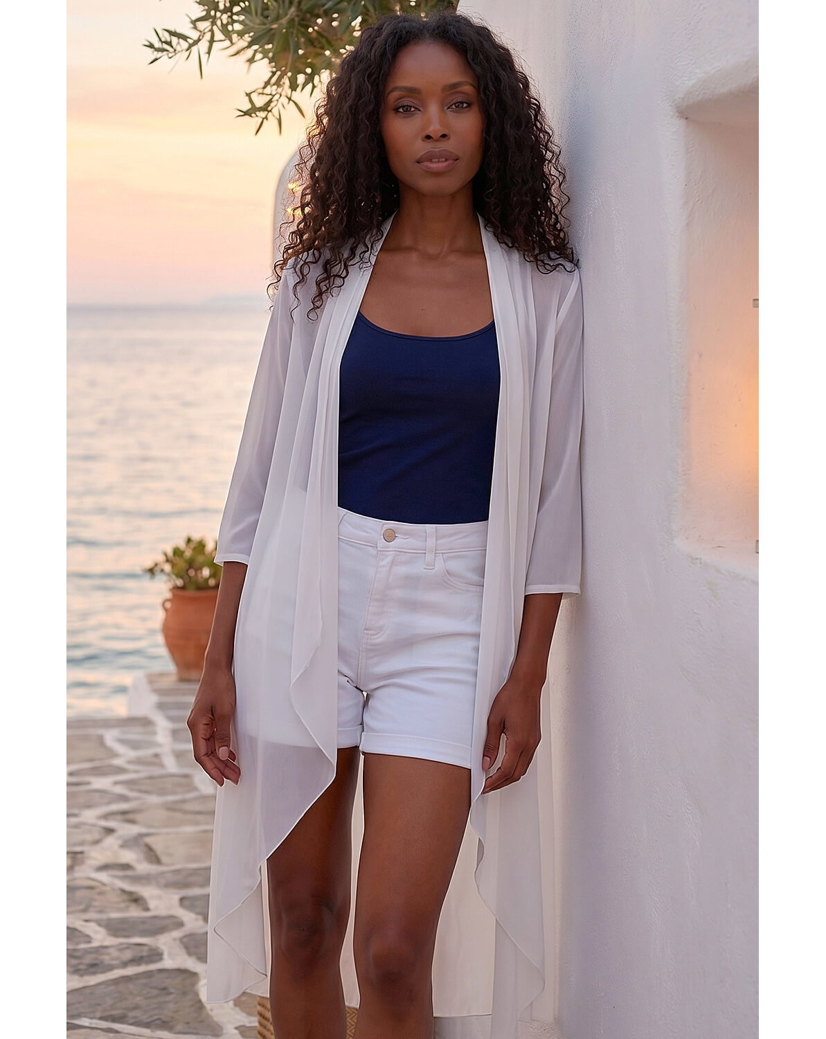 Roman 3/4 Sleeve Mesh Longline KimoFALSE