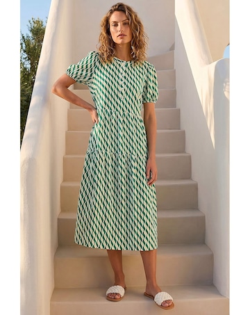 Roman Geo Print Button Shirt Midi Dress