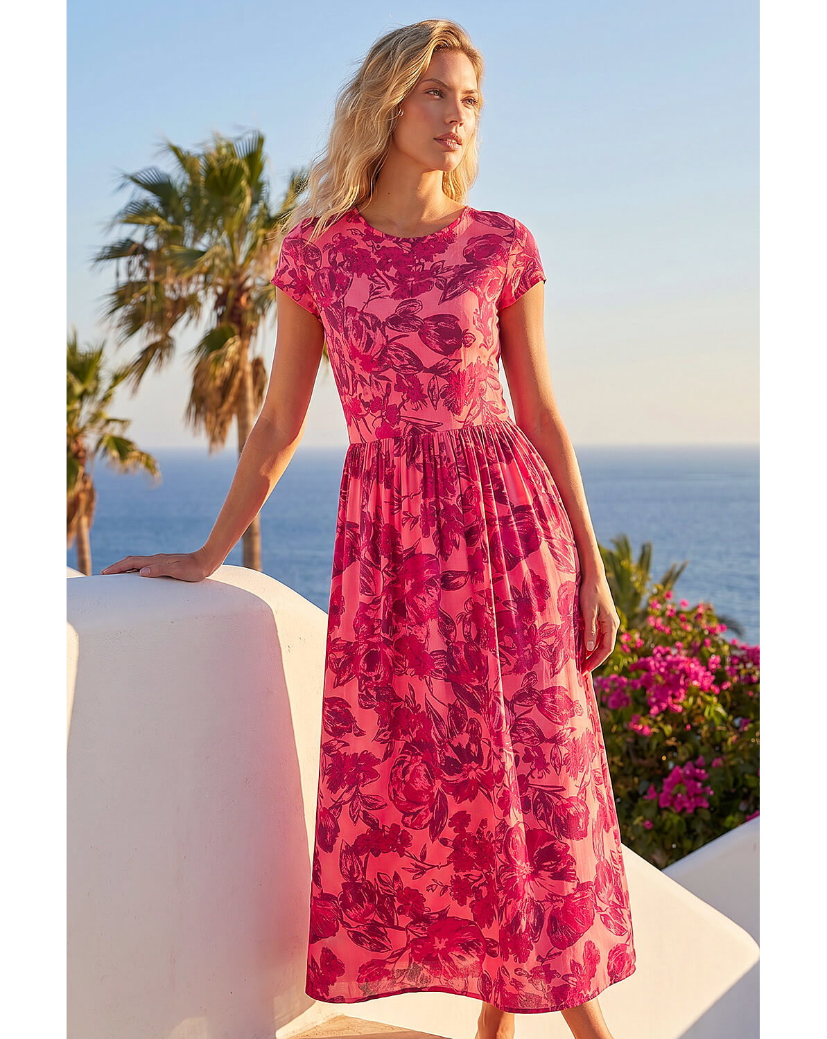 New In - Roman Floral Print Pocket Midi Dress