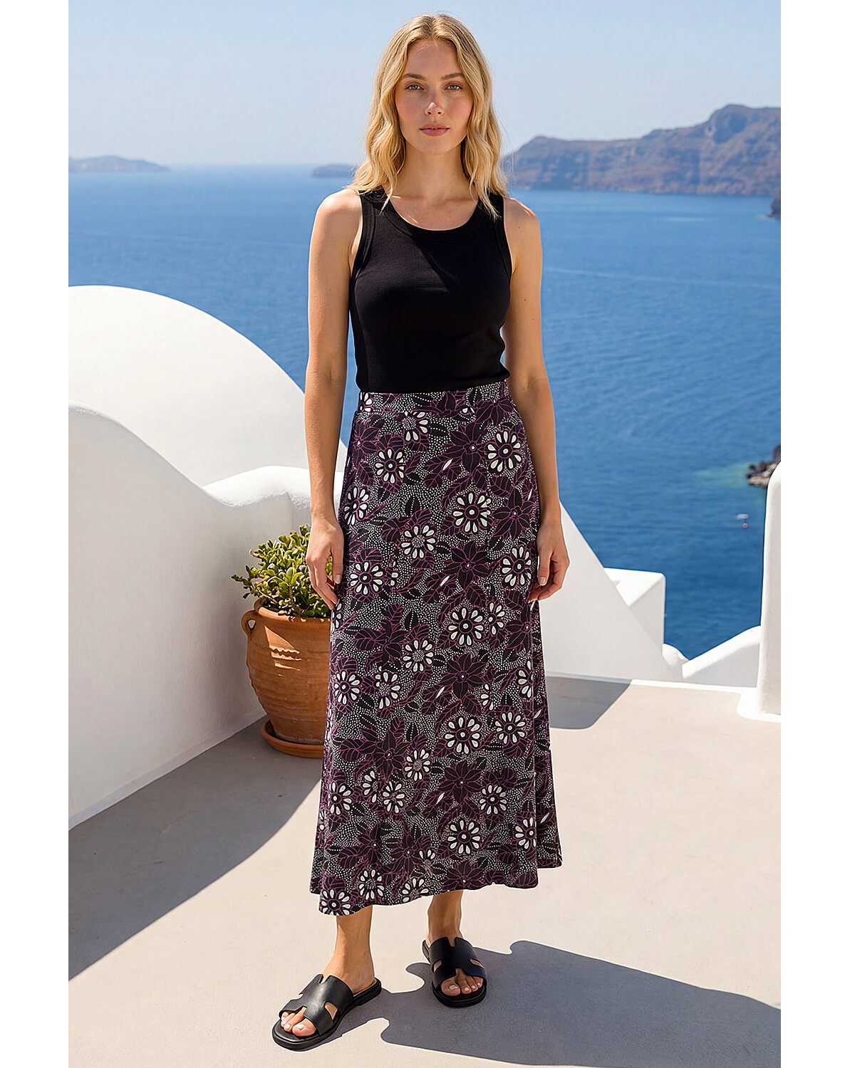 New In - Roman Floral Print Midi Skirt