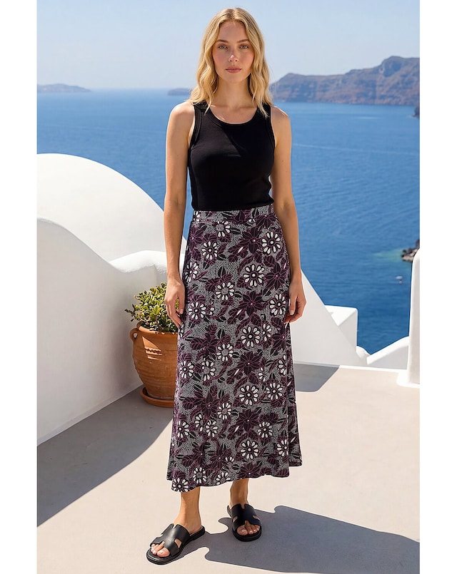 Roman Floral Print Midi Skirt