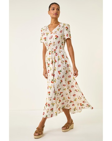 Roman Floral Print Buttoned Midi Dress