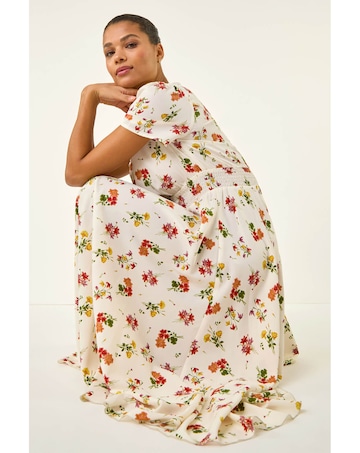 Roman Floral Print Buttoned Midi Dress