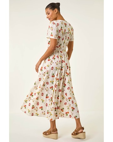 Roman Floral Print Buttoned Midi Dress