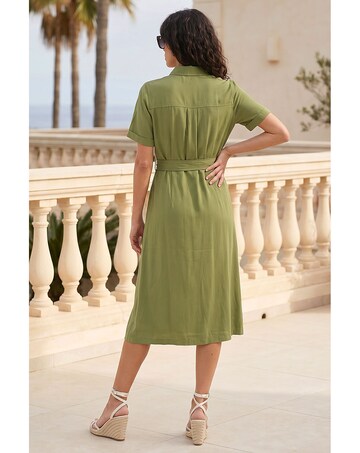 Roman Button Belted Collared Shirt Dress