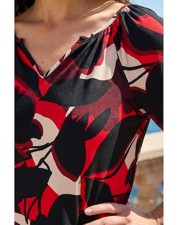 Roman Gathered Notch Neck Stretch Top