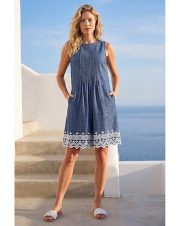 Roman Embroidered Hem Smock Dress