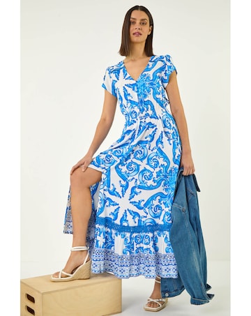 Roman Border Print Button Dress