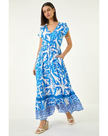 Roman Border Print Button Dress