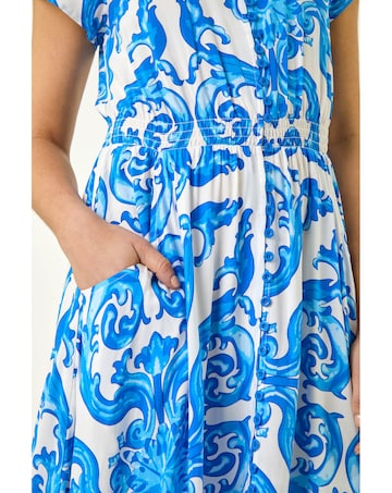 Roman Border Print Button Dress