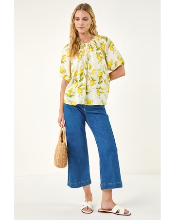 Roman Lemon Print Tie Front Top