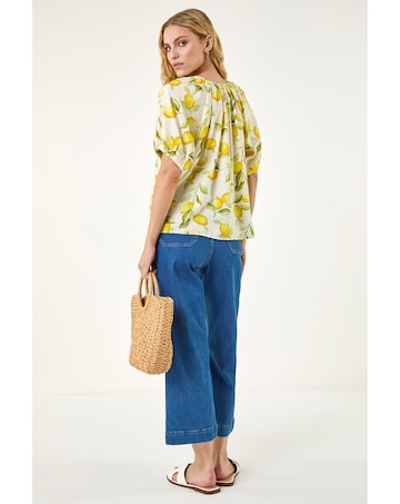 Roman Lemon Print Tie Front Top
