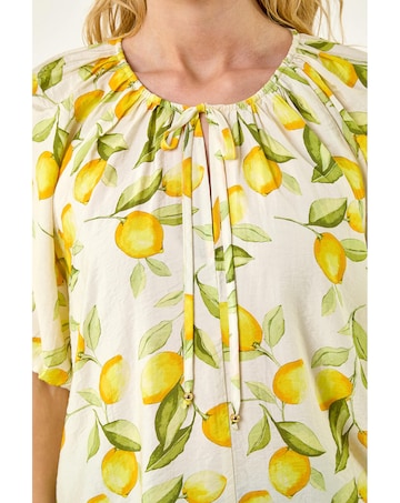 Roman Lemon Print Tie Front Top