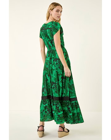 Roman Tropical Leaf V-Neck Midi Dress